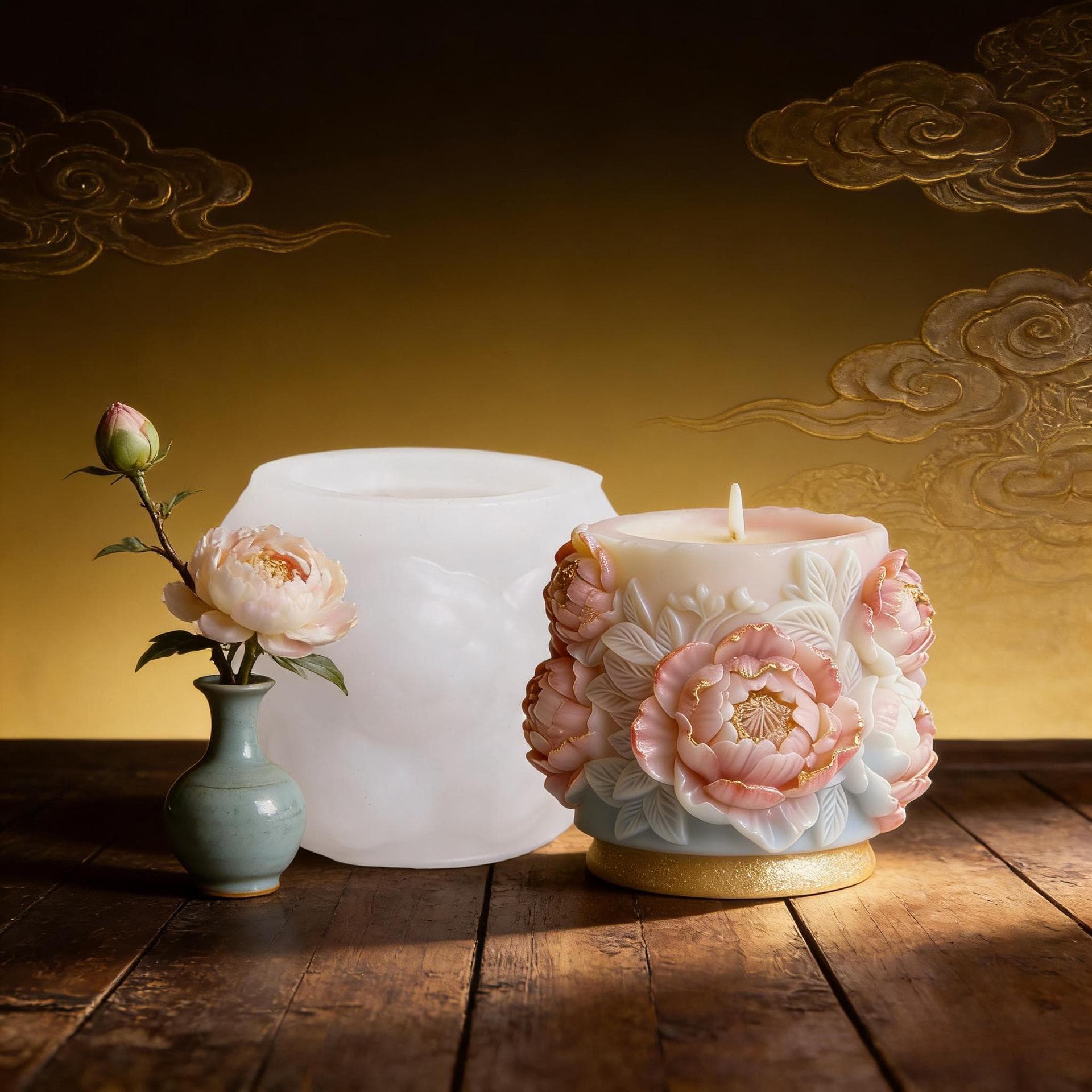 Peony Embossed Candle Mold Flower Three-Dimensional Aromatherapy Silicone Home Decoration DIY Tool Cake