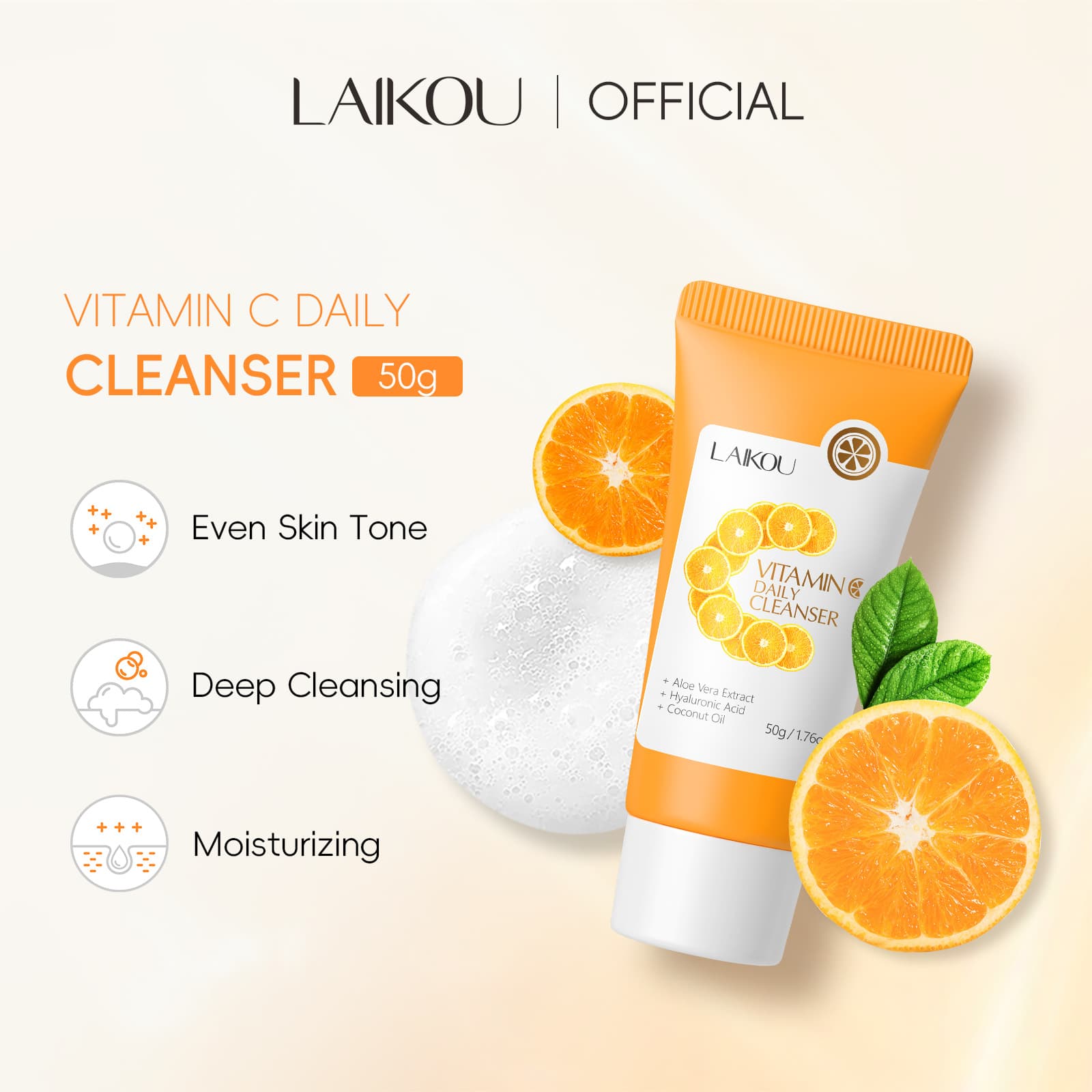 LAIKOU Vitamin C Facial Cleanser 50g (Temu Edition) Moisturizing Hydrating Cross-border Export Facial Cleanser
