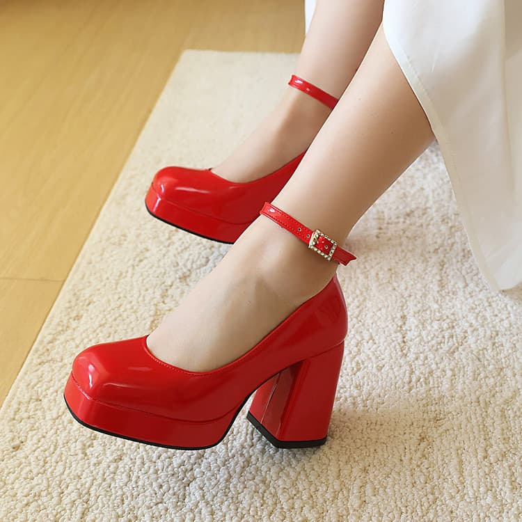 Block Heel 10cm Plus Size Mary Jane High Heel Shoes, Lolita Leather Shoes, Short Height Single Shoes, Square Toe High Heels for Women