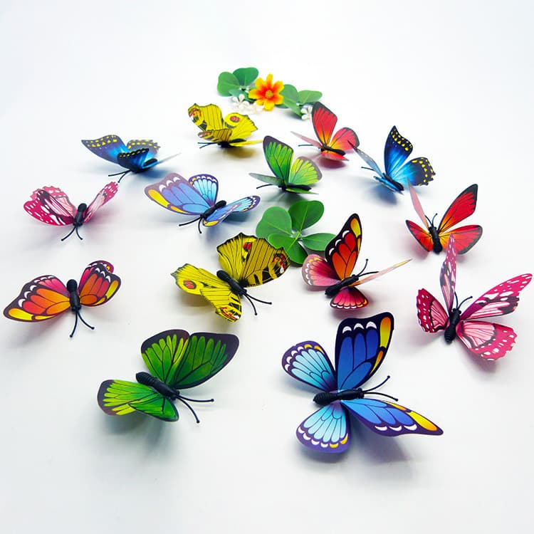 Simulation Butterfly 3D Double Wings Butterfly 3D Stick Butterfly PVC Colorful Plastic Pin Butterfly Home Decoration