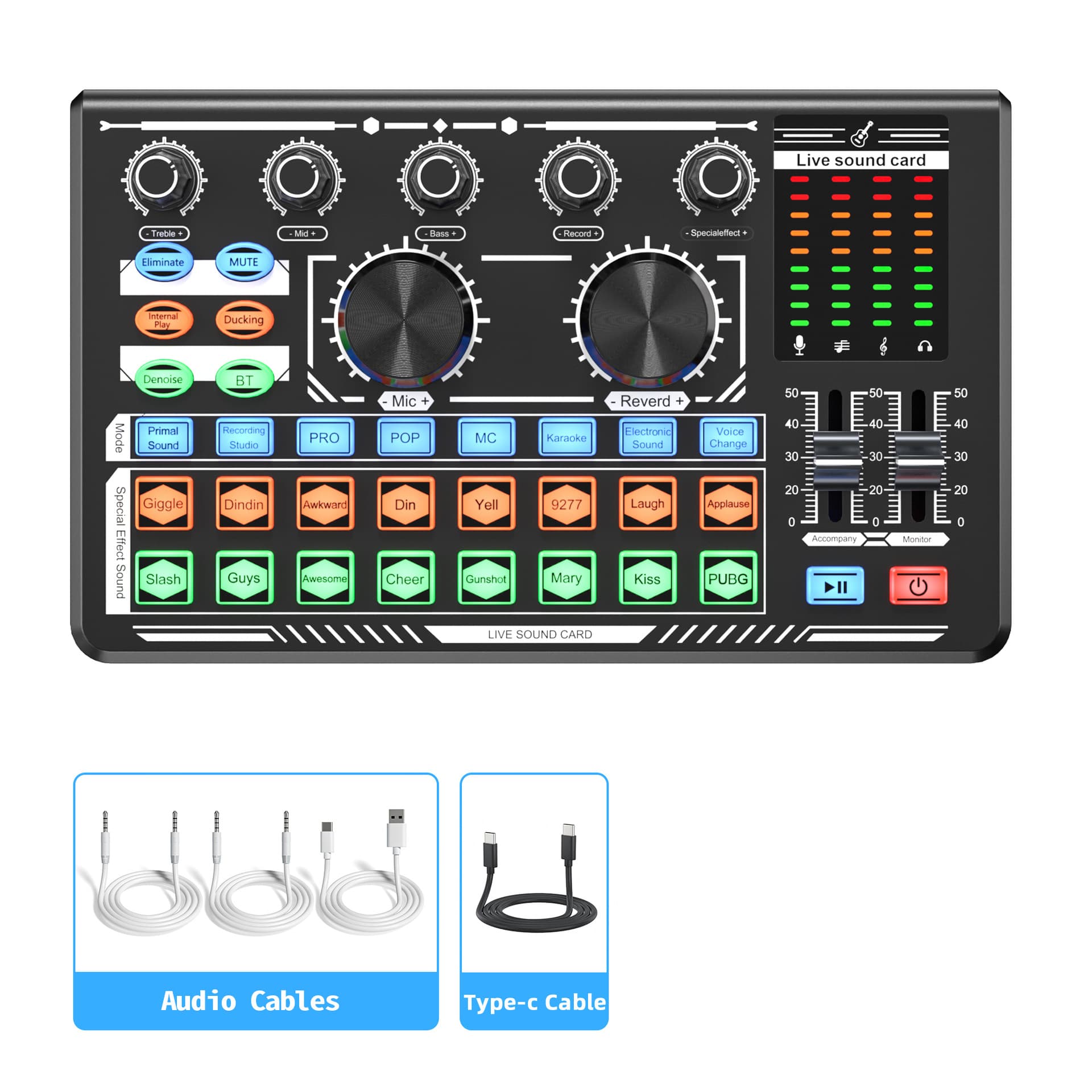 998 Sound Card for Live Streaming, Phone and Computer, for Streamers, Singing and Recording, Built-in Bluetooth, Smart Noise Reduction Microphone