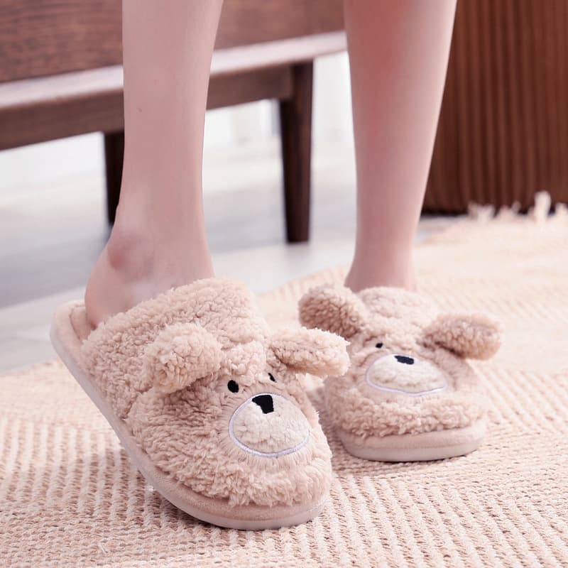 New Ins Closed-Toe Cotton Slippers Cute Bear Girl Cartoon Slippers Women Indoor Plush Home Men's Slippers