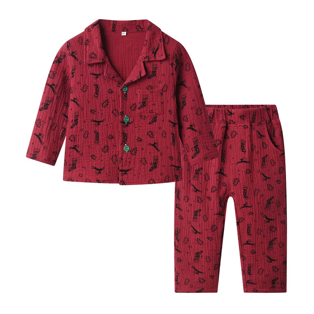 European and American new children's pajamas for boys and girls, long-sleeved spring and autumn girls' cardigans, Christmas printed home clothes suits