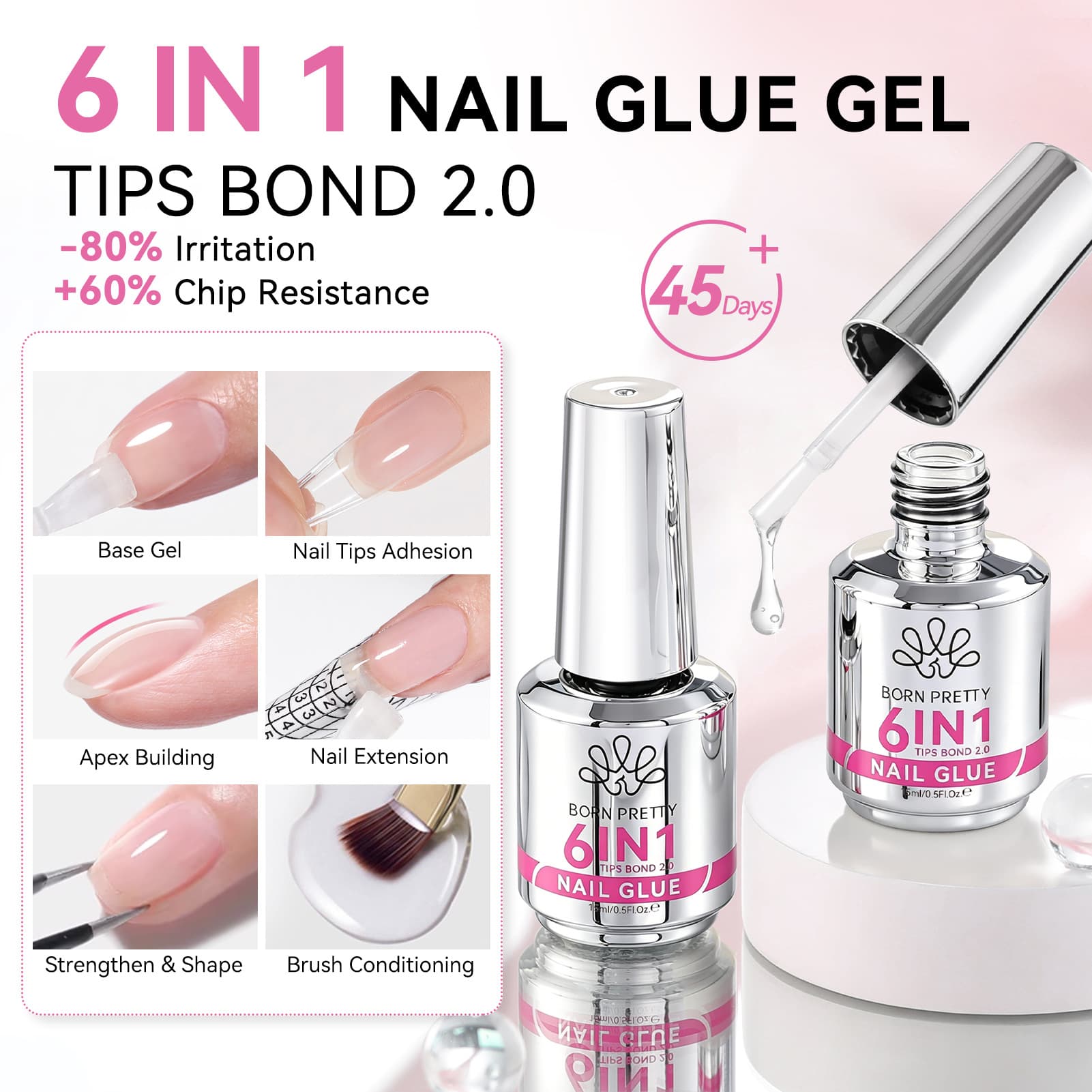 BORN PRETTY six-in-one functional glue nail polish glue base construction extension patch glue HEMA TPO FREE