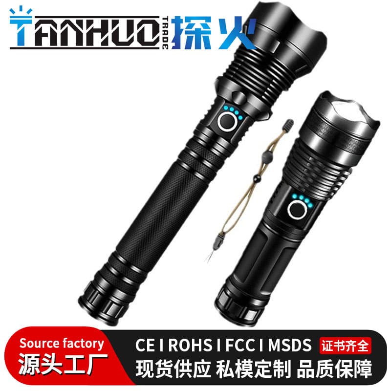 Cross-border Hot Selling USB Flashlight Outdoor Aluminum Alloy Strong Light New Battery Level Display Flashlight Gift Wholesale