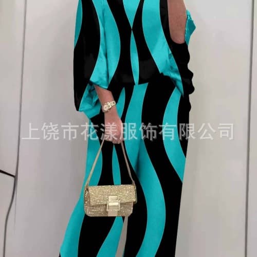 2025 New Summer-Fall Collection, Independent Site Urban Elegance Milk Silk One-Shoulder Loose Printed Batwing Sleeve Pants Set