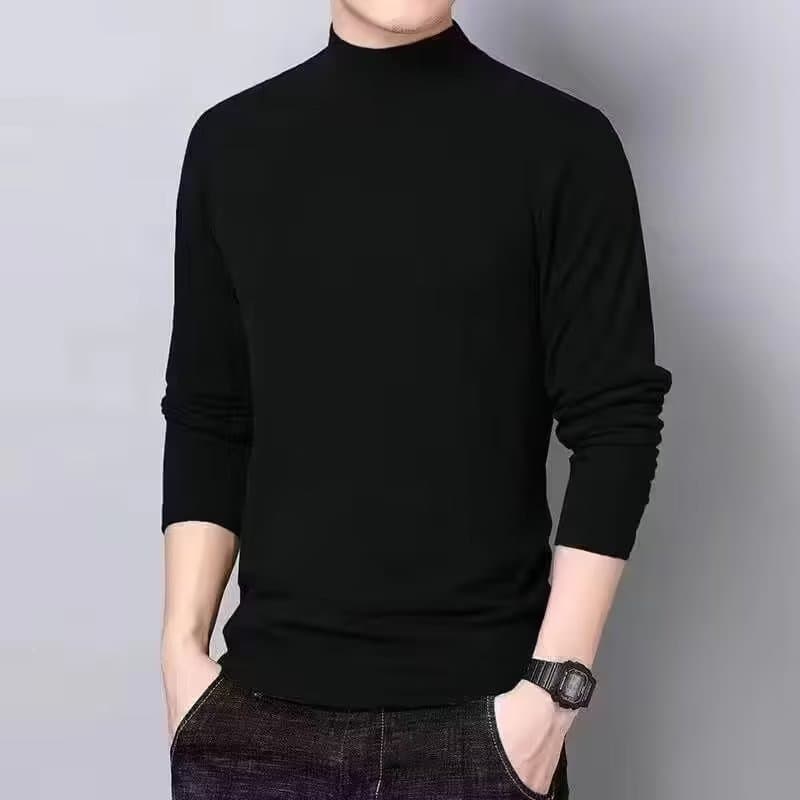 Korean style semi-turtle collar bottoming shirt for autumn and winter double-sided German velvet Korean style inner mid-collar solid color long-sleeved top for boys