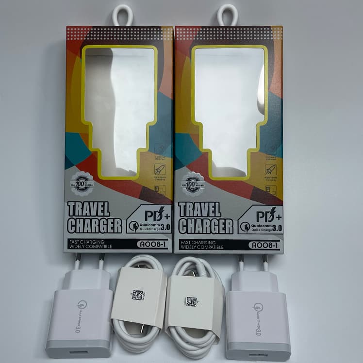 Cross-border 5V Charger QC3.0 EU Plug Phone Charger 20W for Small Appliances USB+QC3.0 Data Cable