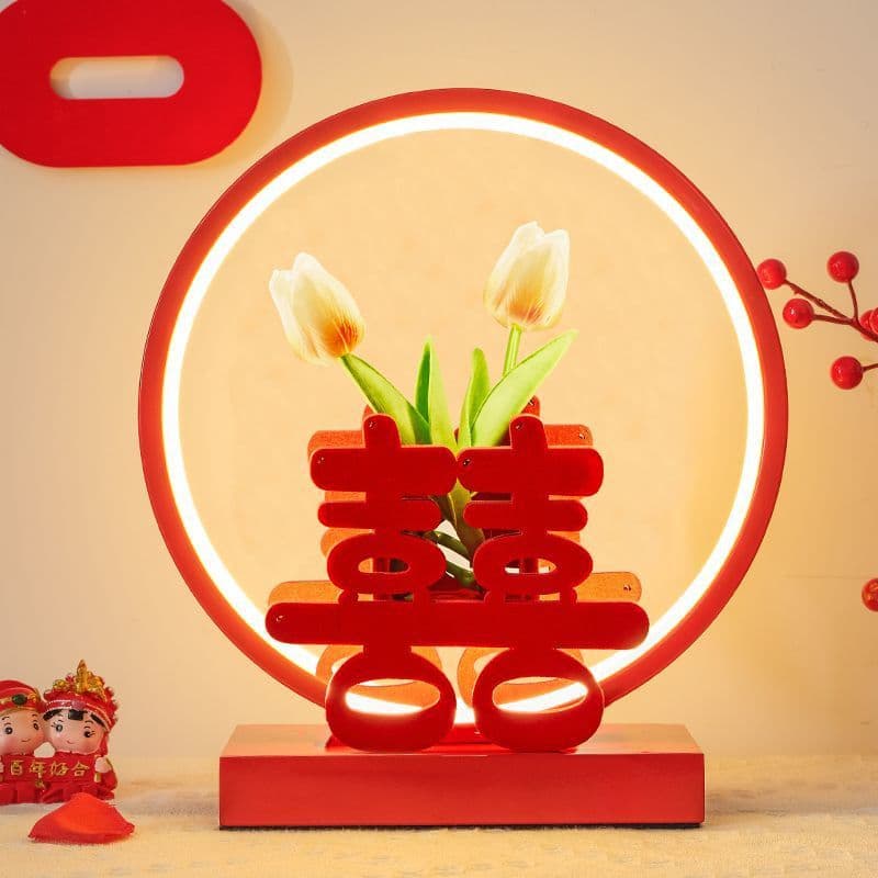 Wedding Desk Lamp, Bedroom Bedside Lamp, Bridal Room Dowry Lamp, Wedding Red Pair Eternal Light, Newlywed Gift for Couples
