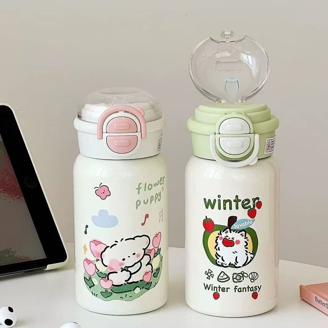 2026 New Simple Double-Lid Pop-Up Plastic Cup, Food-Grade, High Appearance, Cute, Portable, Large Capacity for Children