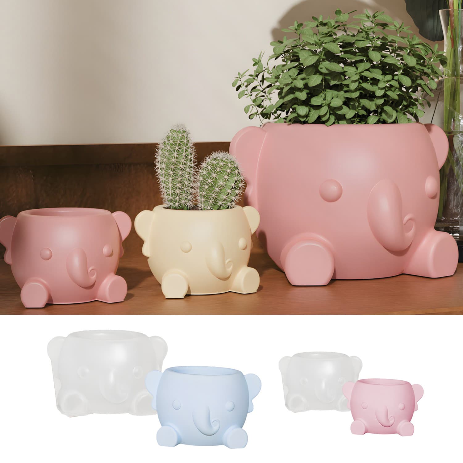 Deyi Life DIY Epoxy Resin Mold Elephant Succulent Flower Pot Silicone Mold Potted Plant Mold Desktop Storage Ornament