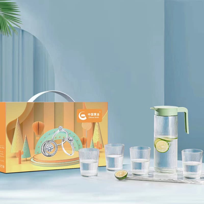 Jewelry Edition Summer Glass Water Set, Large Capacity Carafe 5-Piece, Home Vertical Stripe Waterware