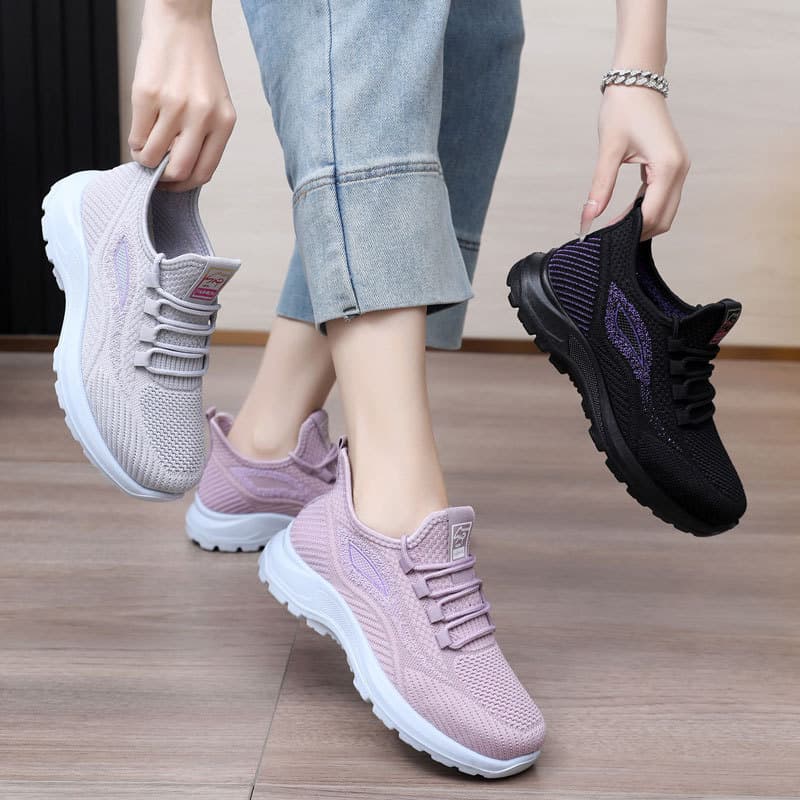2025 Spring New Women's Shoes - Breathable Flyknit Lightweight Comfortable Walking Shoes for Middle-Aged and Elderly Mothers, Sports and Casual Shoes
