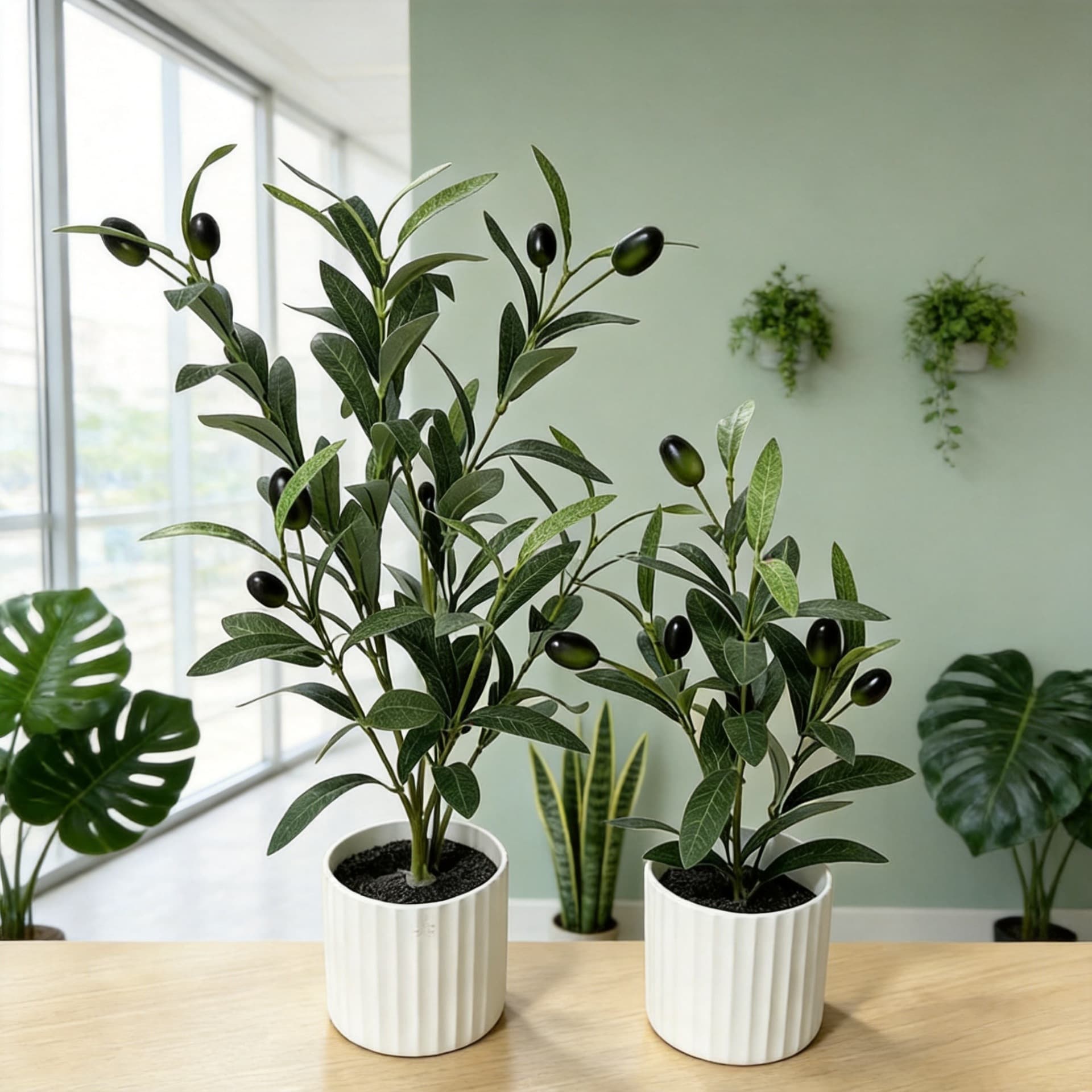 Cross-border Simulation Olive Branch Potted Plant with Base Desktop Photography Decoration Prop Olive Tree Artificial Green Plant