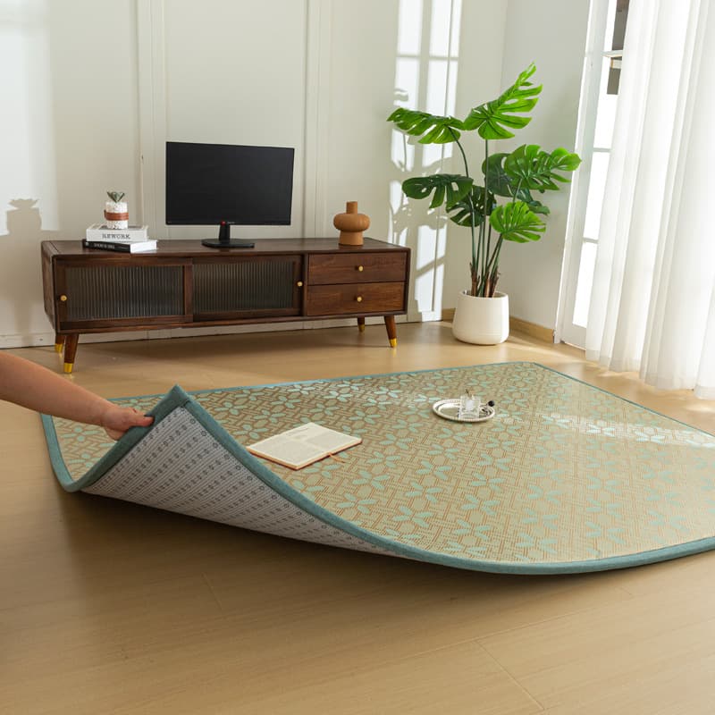 Rattan Mat Carpet Tatami Floor Mat Japanese Style Foldable Woven Mat Puzzle Floor Mat Nine Grid Children Crawling Mat