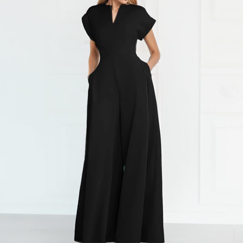 2026 new summer women's clothing Amazon cross-border European and American fashionable temperament solid color half open collar high waist jumpsuit