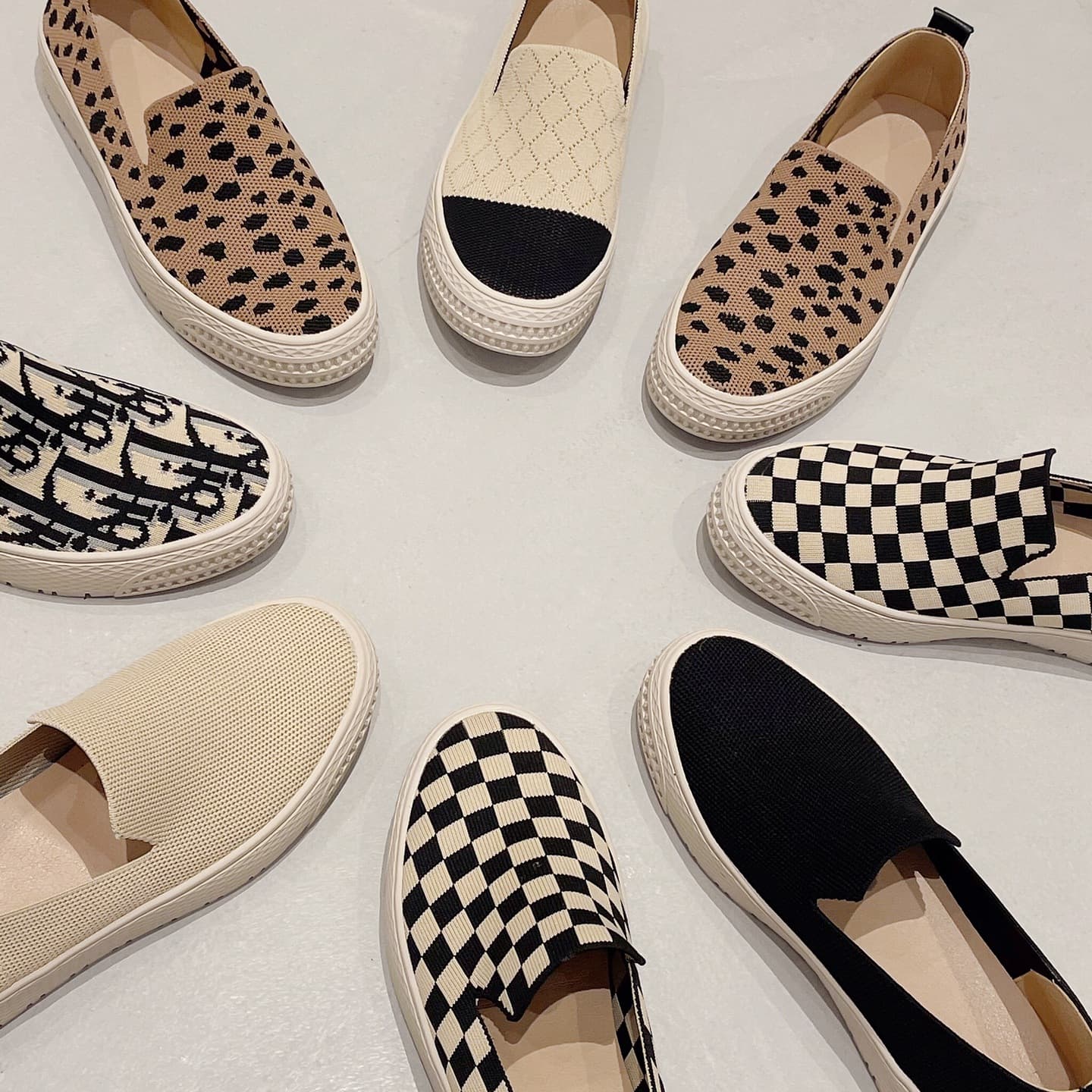 Women's Thick-Sole Flat Shoes, Knitted Casual Shoes, Round-Toe Fisherman Shoes, Japanese Princess Shoes, Loafers, Slip-On Fly-Knit Shoes for Women