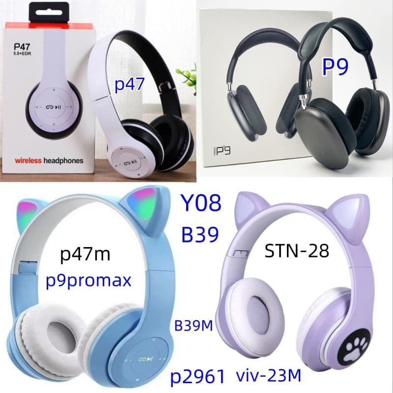 P47 Over-Ear Headphones P47M P9 YO8 STN-28 Cat Ear P9 Pro Max Over-Ear Bluetooth Headphones