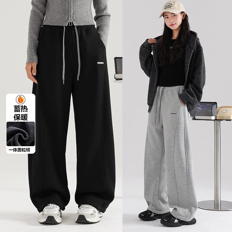Girls Big Kids Fleece-Lined Sweatpants 2025 New Winter One-Piece Fleece Curved Blade Pants Slim Joggers Middle School Students Long Pants