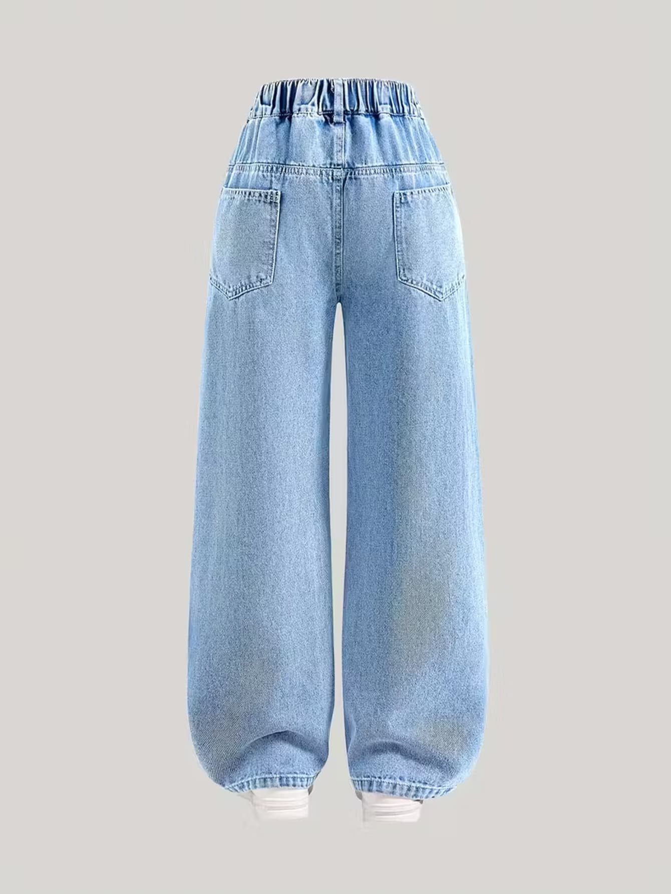 New Spring/Fall Girls' Jeans for Cross-Border Sales, Loose and Casual Straight-Leg Pants for Older Children, Stylish and Versatile Wide-Leg Pants