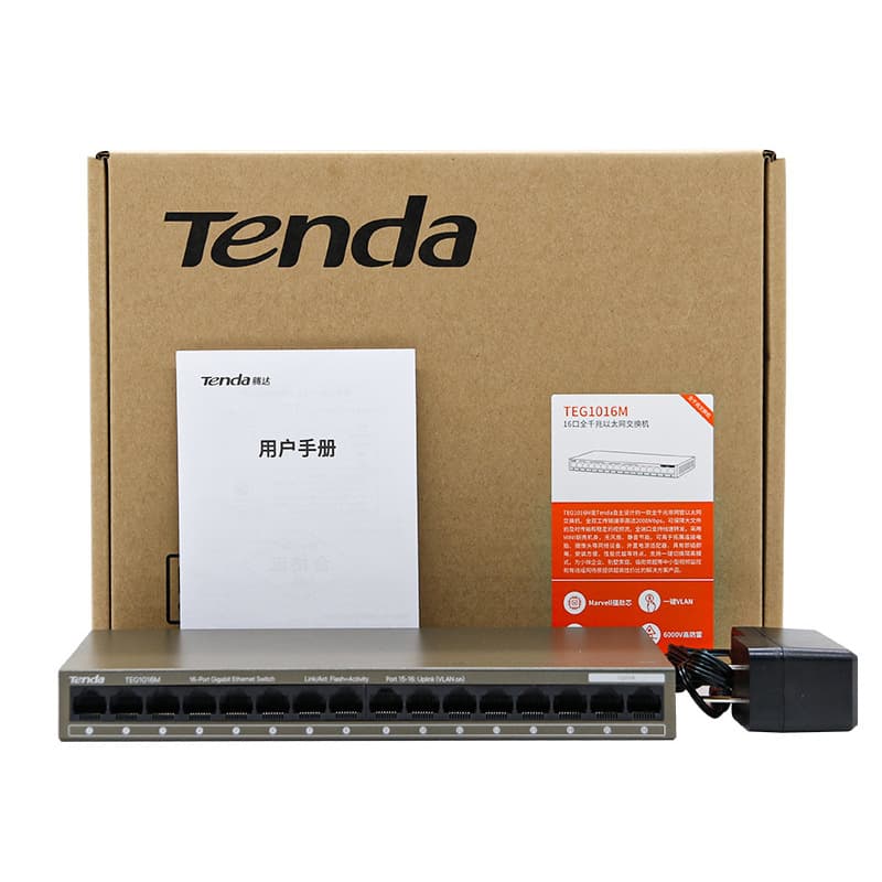 Tenda TEG1016M Full Gigabit 16-Port Aggregation Industrial Surveillance Switch Network Splitter