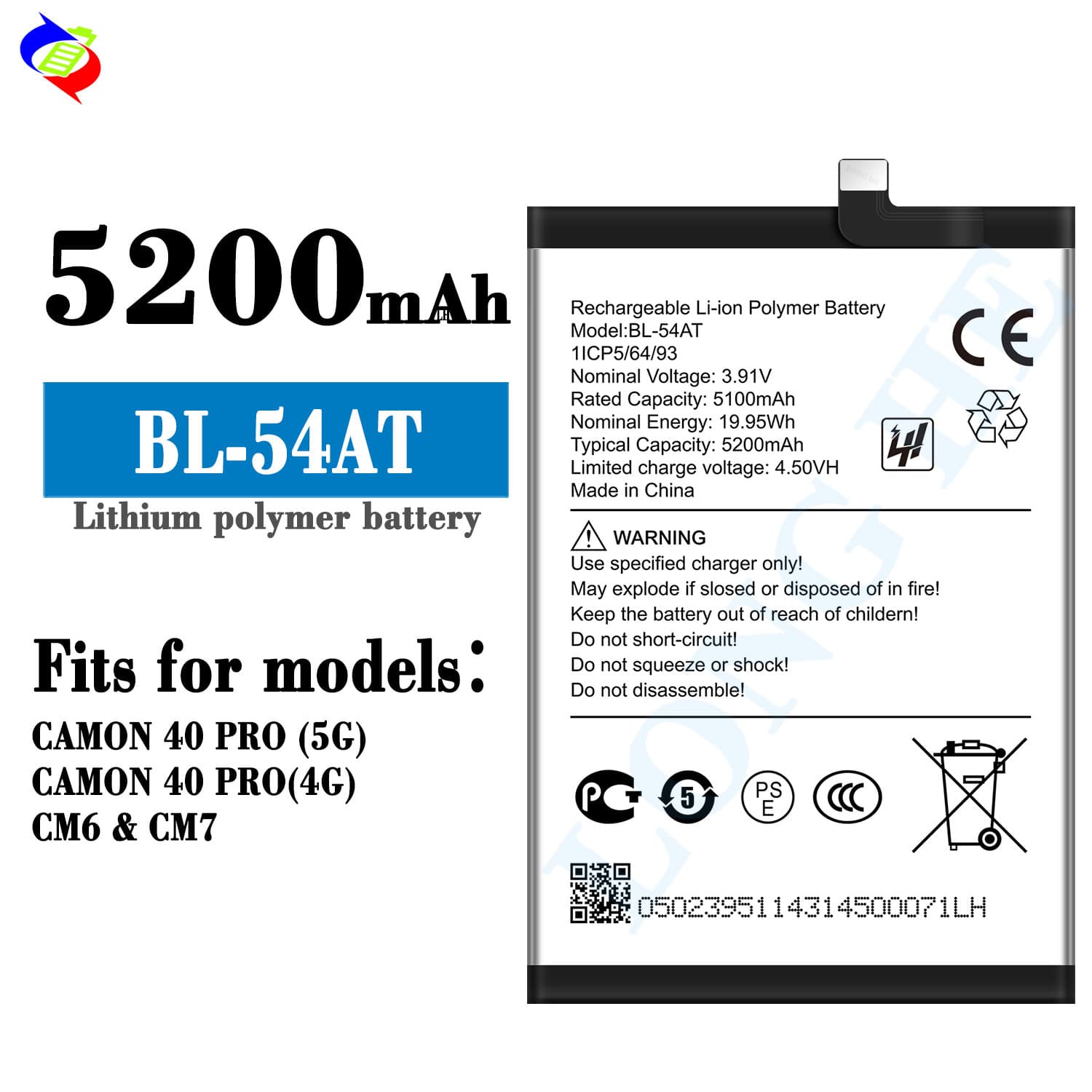 Compatible with Tecno BL-54AT Phone Battery for CM6/CM7/Camon 40 Pro 5G/4G Wholesale