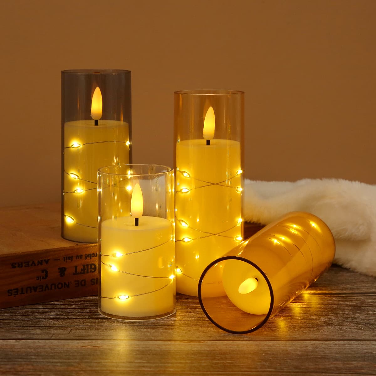 Romantic Atmosphere LED Electronic Candle Light Plastic Material Transparent Brown Grey Colors for Restaurant Camping Decoration