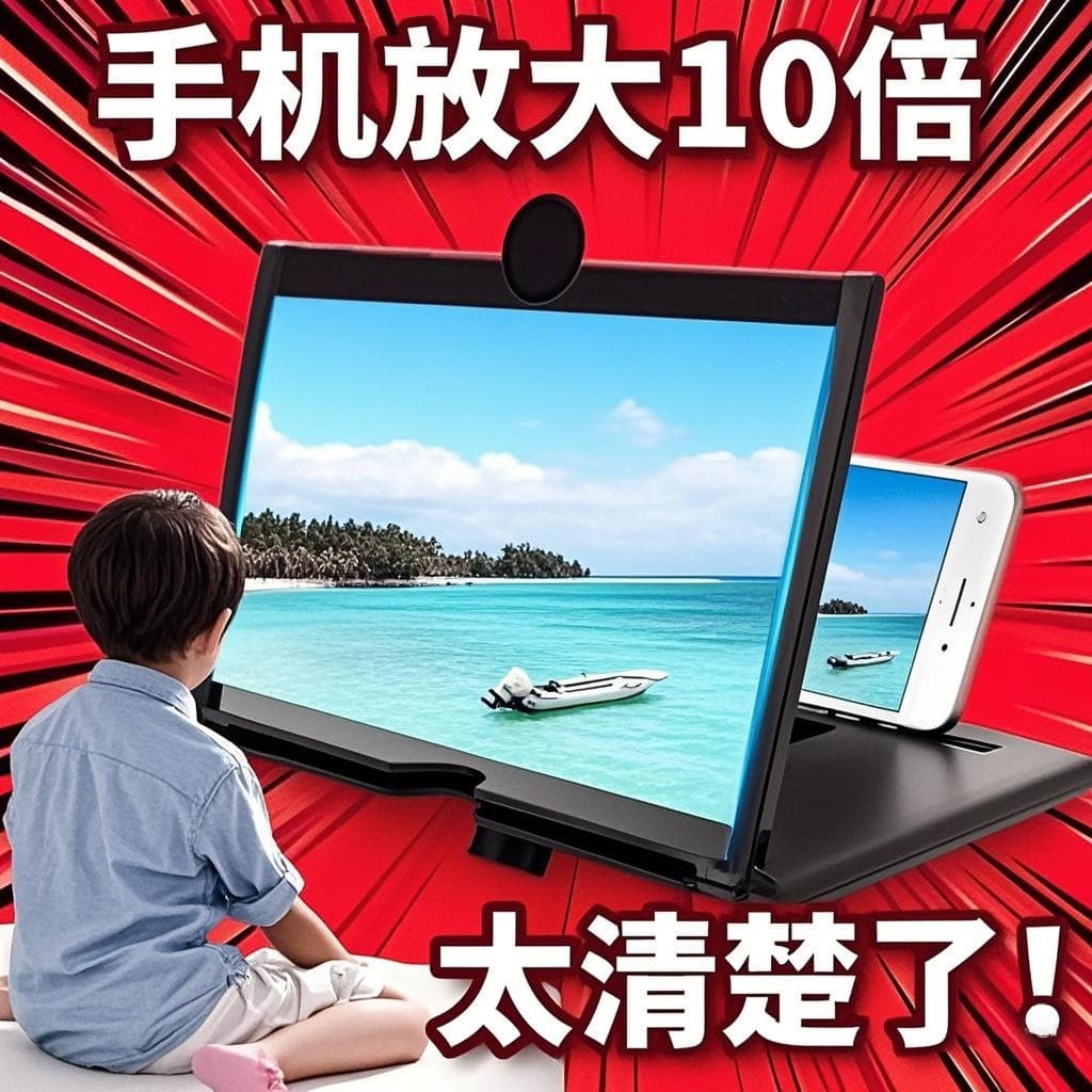 Mobile phone screen magnifier, large screen, ultra-high definition, high-definition, eye-protection projector display, screen expander, magnifying glass stand, and others.