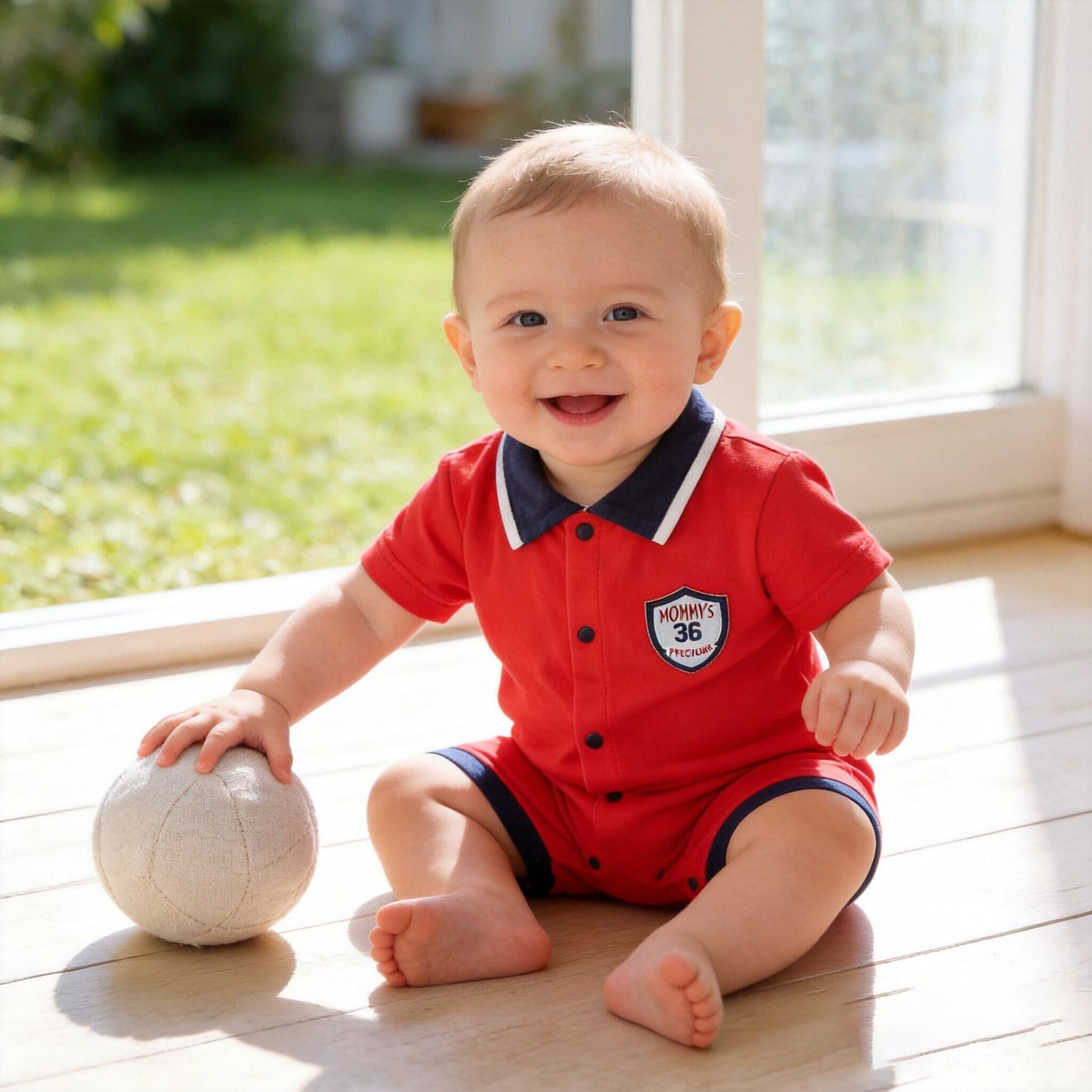 Baby red polo collar jumpsuit, short-sleeved baseball uniform, summer lapel, fashionable internet celebrity baby boy's sweatshirt and crawling suit
