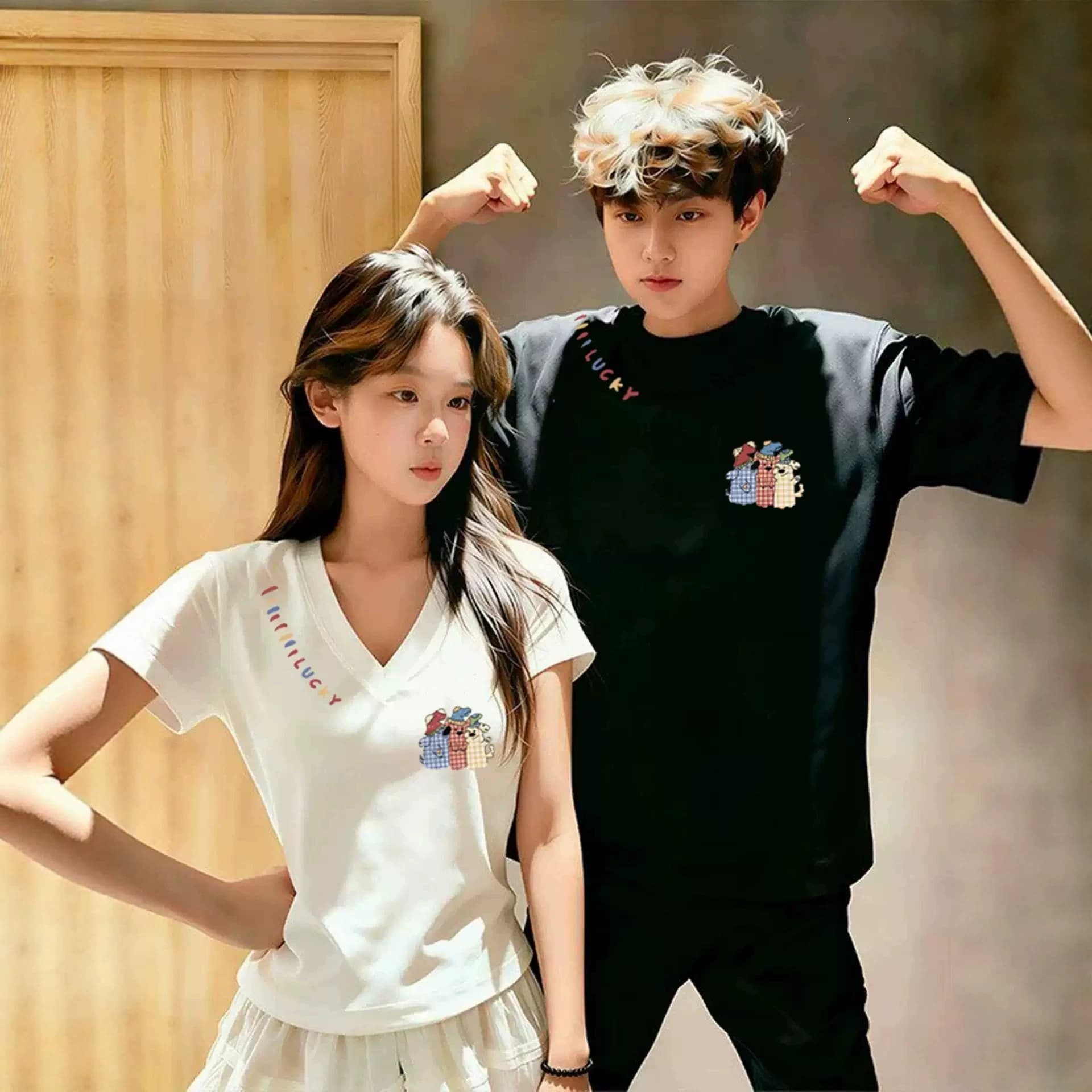 Couple Wear Pure Cotton Short-Sleeved T-Shirt Summer Oversize Niche Design Men's and Women's Tops Student Trendy Class Uniforms