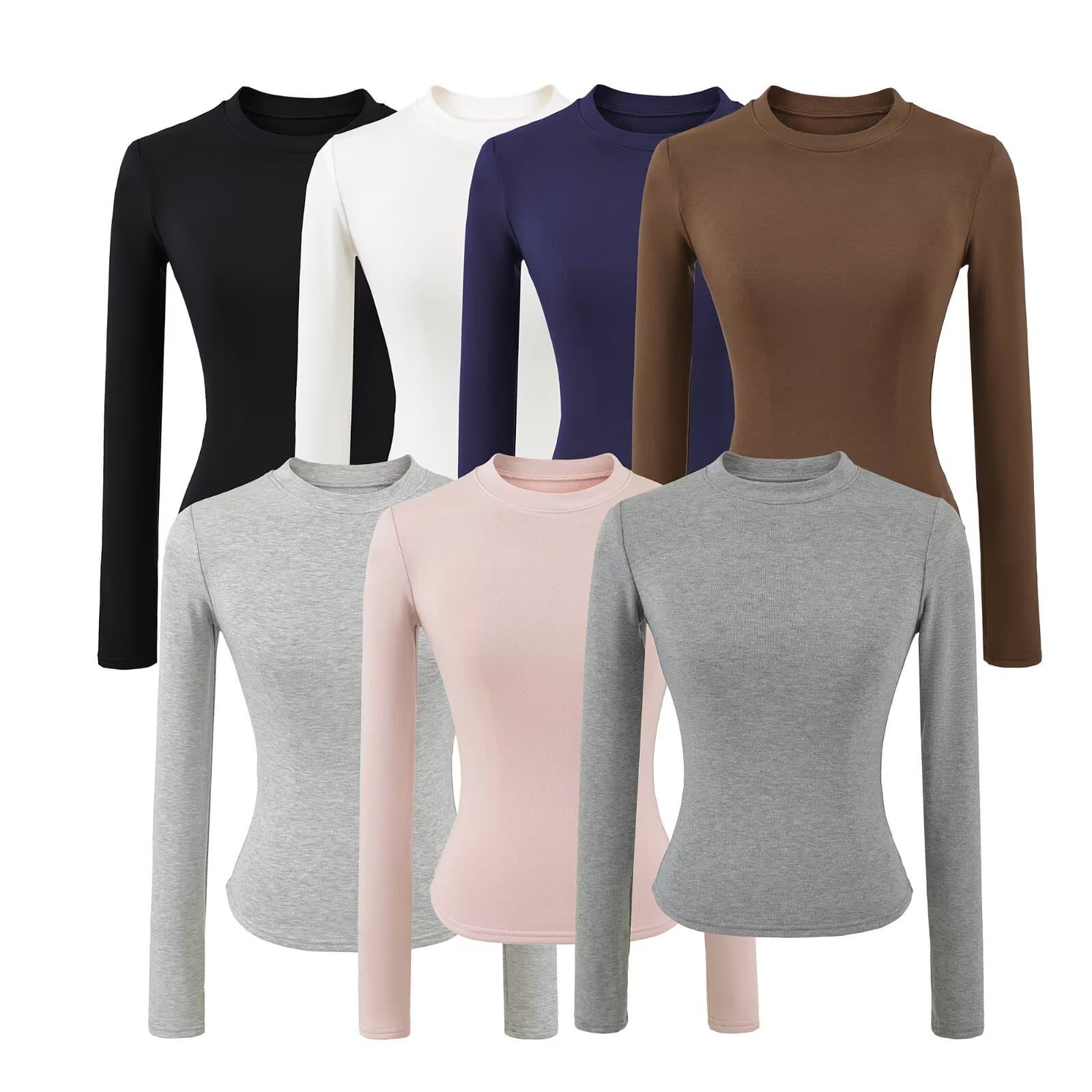 2025 Autumn Winter Versatile Slim Fit Thickened Brushed Women's Base Layer Long Sleeve T-Shirt Women's Top