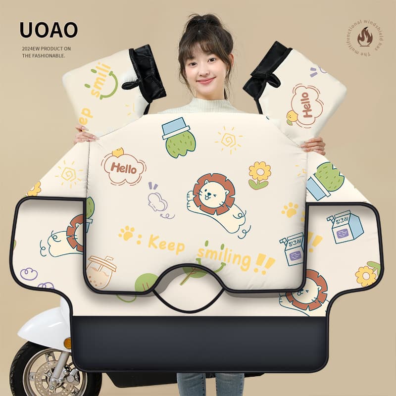Electric Vehicle Windshield, Double-Sided Waterproof, All-Season, Winter Thickened, Cotton-Padded, for Electric Bicycle and Motorcycle, 2024 New Model