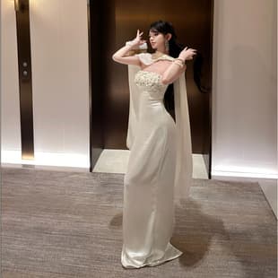 2026 Glistening Feast White Strapless Dress Women Slim Fit Sequined Celebrity Gown Long Dress