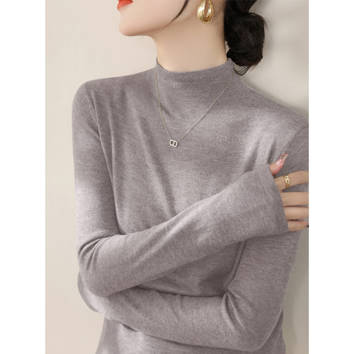 Andy velvet autumn and winter slim long-sleeved inner sweater 2026 new half turtleneck solid color bottoming top for women