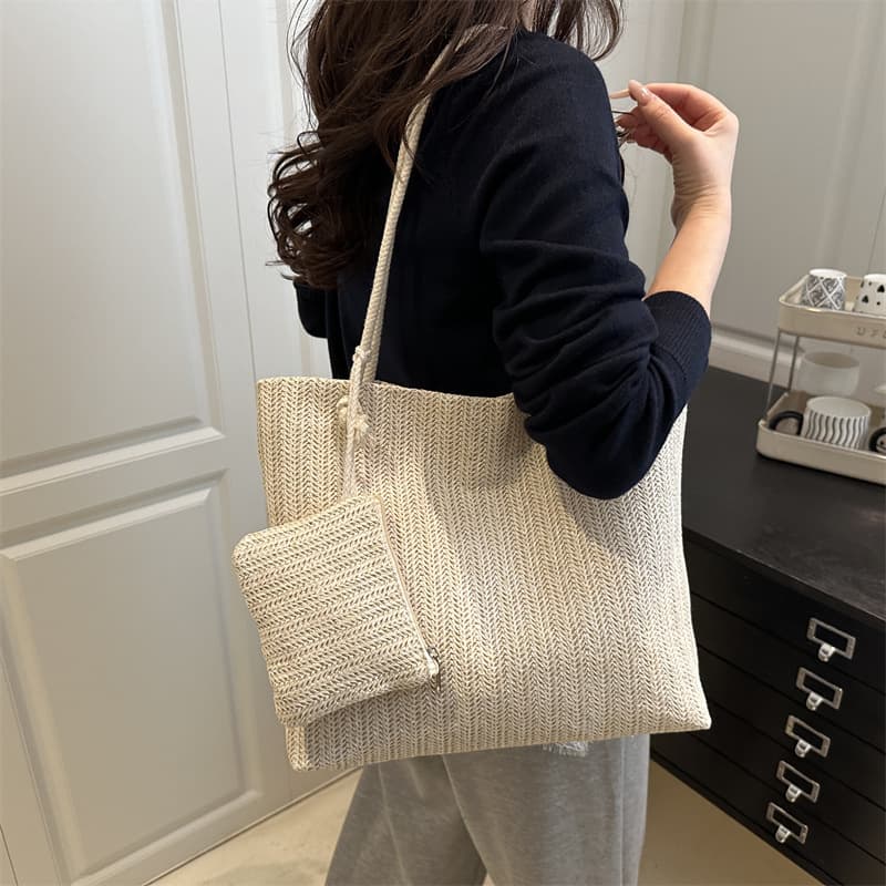 Fashionable Straw Bag 2025 Mother-Child Bag New Women's Casual Tote Shoulder Bag Popular Lazy Style Handbag