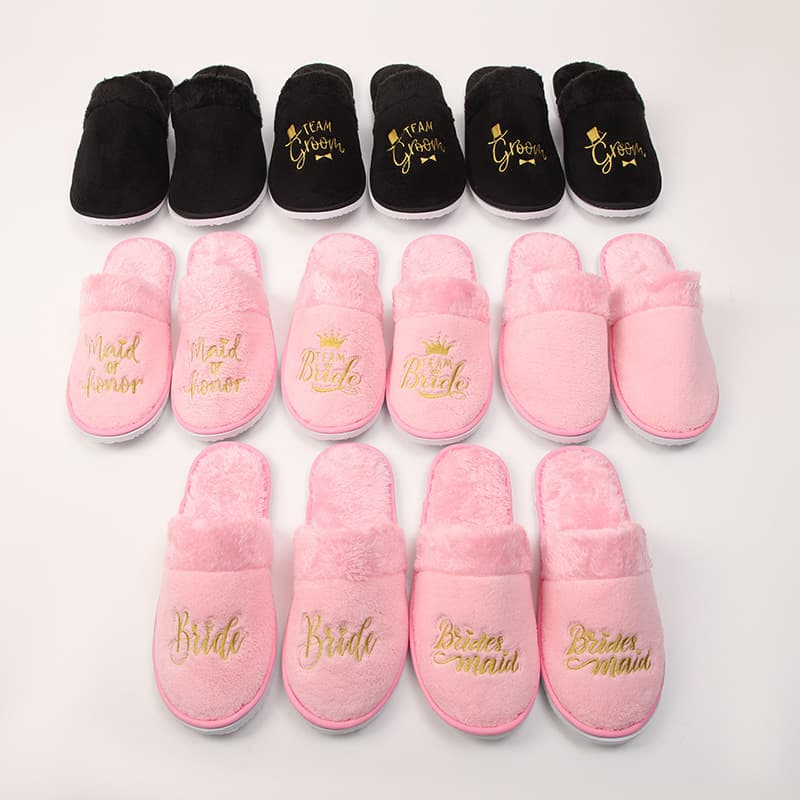 Groom and Bridesmaid Wedding Slippers Arctic Fleece Slippers Cross-Border Hot Selling Personalized DIY Women's Autumn and Winter Couple Slippers