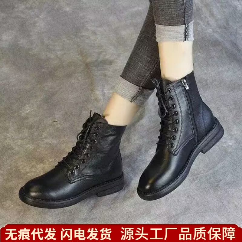 Martin Boots Women 2026 New Spring Autumn Soft Sole Fleece Lined Boots Soft Leather Short Boots Women's Leather Shoes