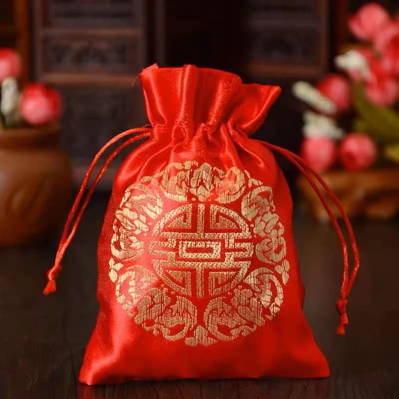 Brocade Satin Wedding Candy Bag Red Favor Bag Gift Bag Egg Bag Square Candy Box