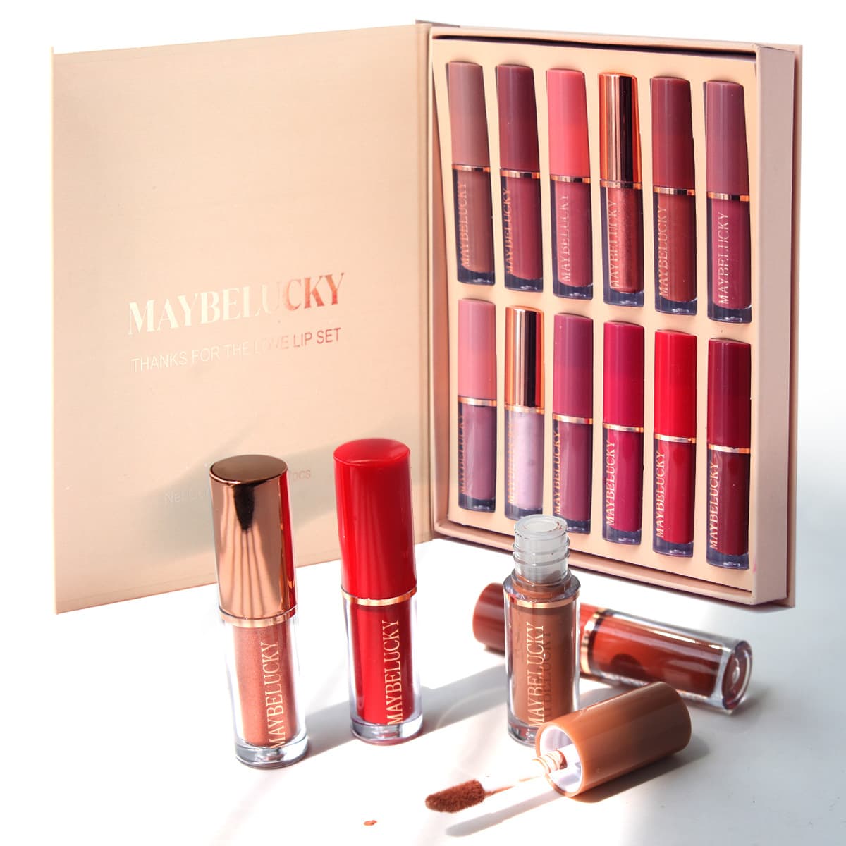 New Fully Managed 12-Piece Book-Shaped Lip Gloss Set, Matte Long-Lasting Non-Stick Cup Lip Glaze Lipstick, Export Wholesale