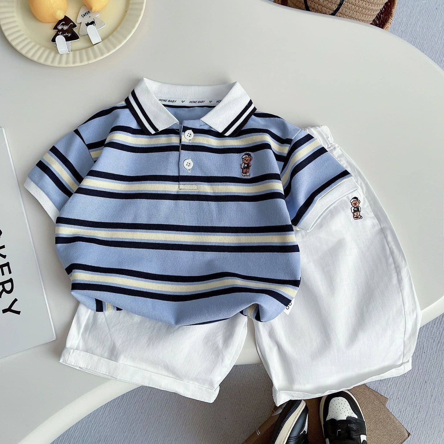 Boys Sports Set Toddler Summer Contrast Color Polo Collar Clothes Kids Casual Wear Baby Summer 2-Piece Set