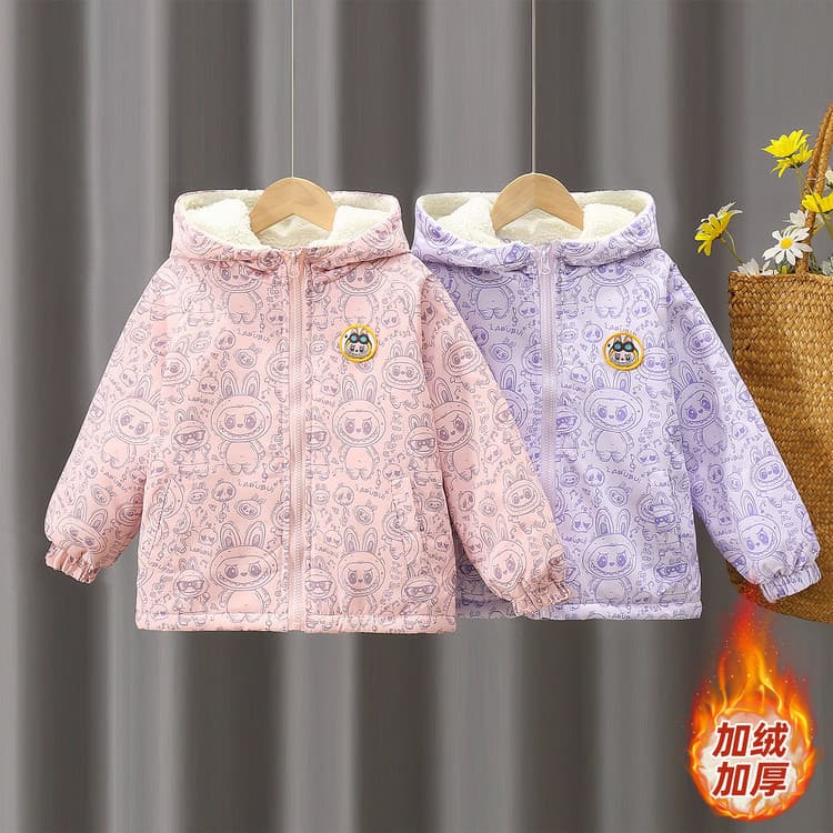 Girls' Cartoon Jacket Spring/Autumn New Children's Fleece-Lined Windbreaker Stylish Cross-Border Top 2025 New