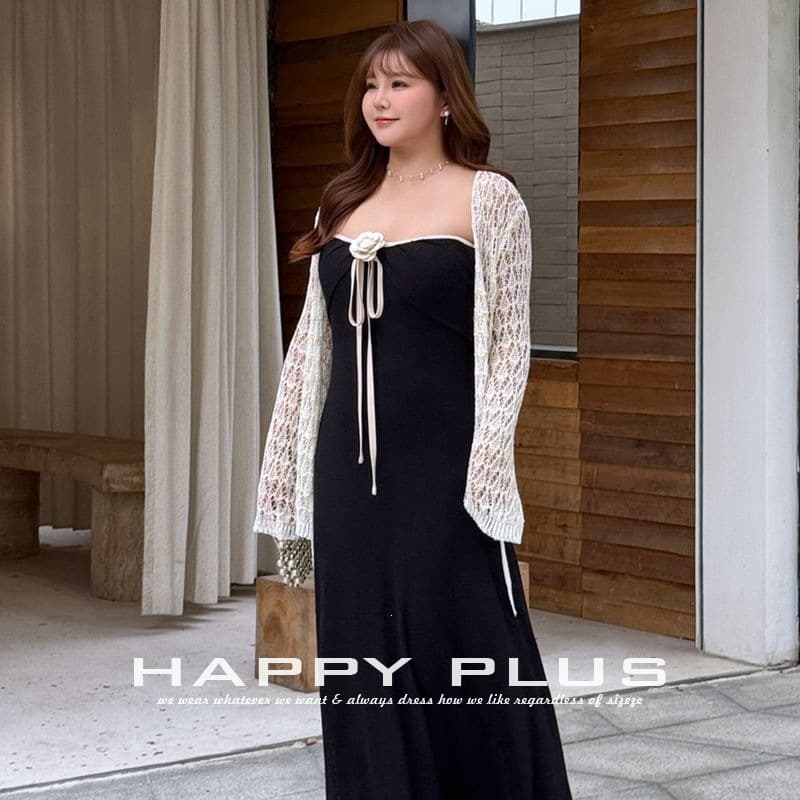 Runqi Large Size French Cardigan 9493 Breathing Wrapped Yarn Lace Hollow Knitted Cardigan Large Size Women's Clothing