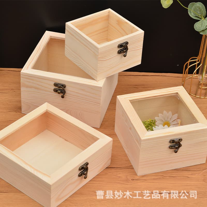Wholesale Wooden Gift Box, Handheld Wooden Jewelry Box, Glass Lid Solid Wood Storage Box, Preserved Flower Packaging Box