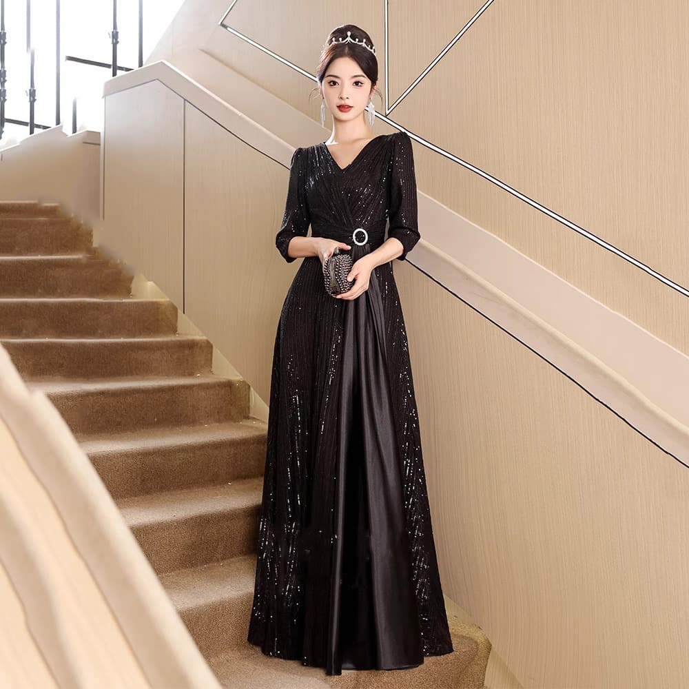 Black Evening Gown 2026 New Banquet Elegant High-End Luxury Unique Host Performance Dress Women