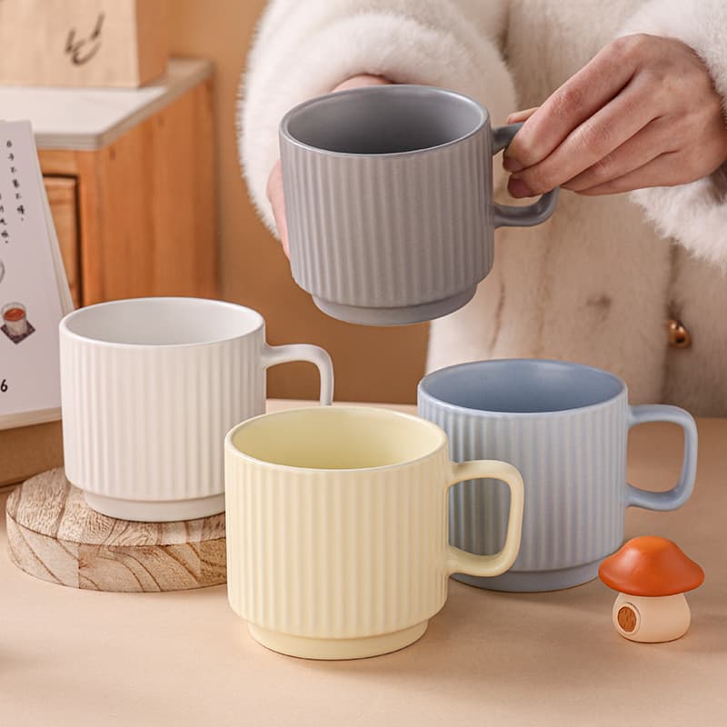 Ceramic Cup European Style Minimalist Mug Coffee Cup Milk Cup Vertical Stripe Stackable Cup Cross-border Water Cup Customizable