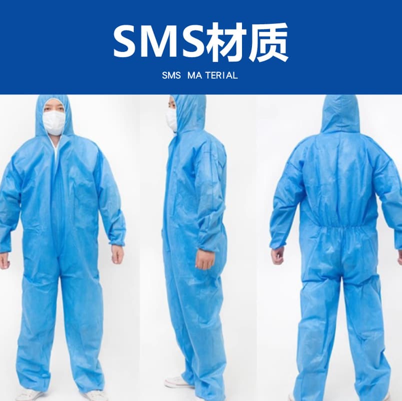 Blue Striped Protective Coverall with Hood Non-Woven Workwear for Farms Waterproof SF Breathable Film Disposable Isolation Gown