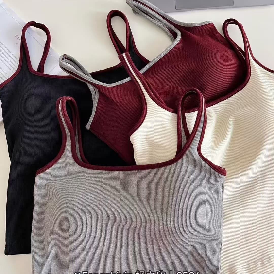 Two-tone Brushed New Autumn/Winter Thermal Vest Women's Base Layer with Built-in Cups Slimming Versatile Sleeveless Top