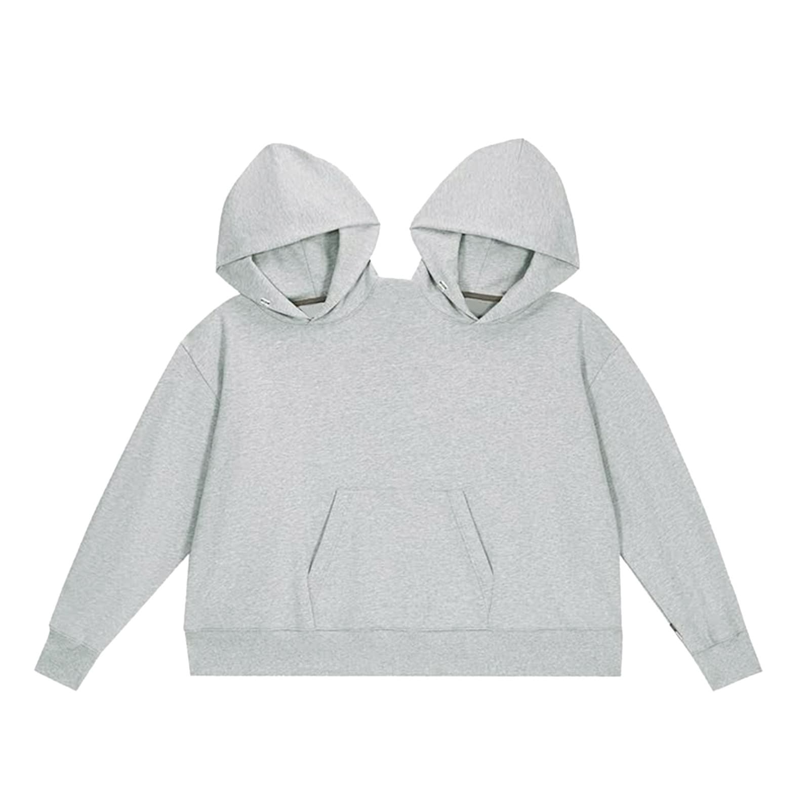 European and American Creative Couple's Two-Person Conjoined Hoodie Intimate Hoodie Loose Solid Color Sweatshirt