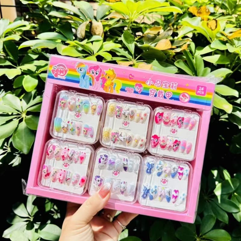 New Cartoon My Little Pony Rhinestone Press-On Nails, Medium-Long Sanrio Nail Tips, Girl Nail Art Stickers