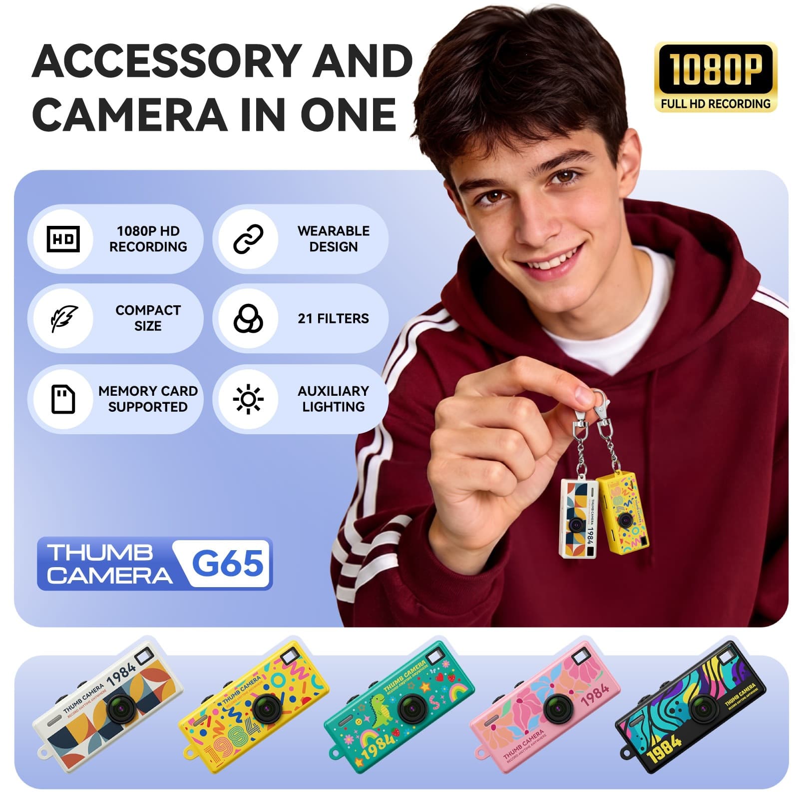 G65 Mini Digital Camera 1984 Retro Style HD Video Student Party Pocket Camera Keychain Camera